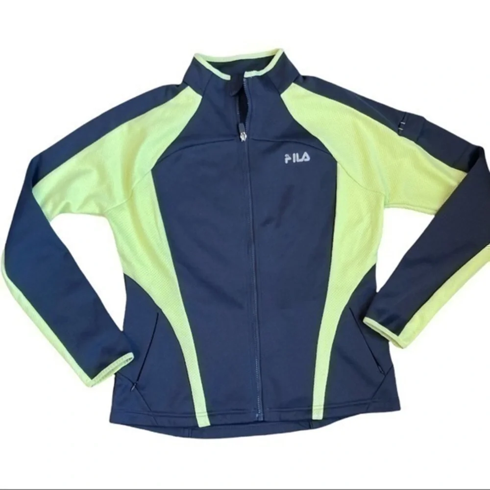Fila Sport size large full zip jacket, green and gray, with 2 front zip pockets
